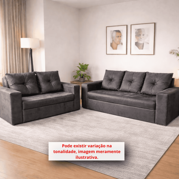 CJ ESTOFADO RG FLEX 2/3 LUGARES TURIM CINZA