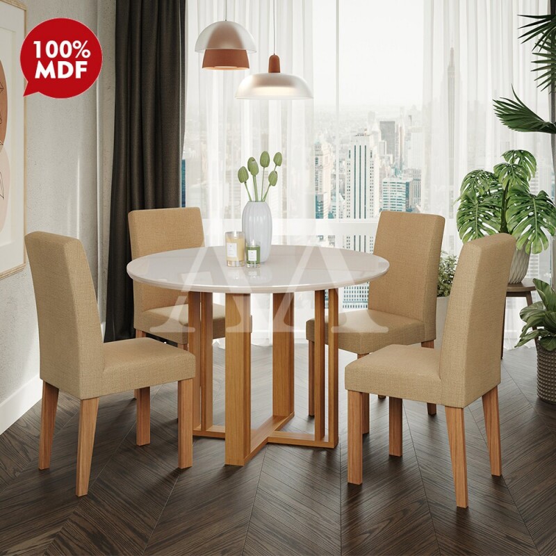 CJ MESA 4C CIMOL FLORA REDONDA   C/VIDRO 109X109  NATURE / OFF WHITE / GENGIBRE