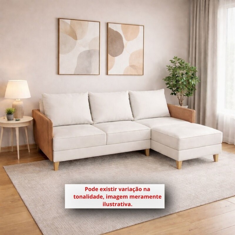 ESTOFADO MALU 2 LUGARES BAHAMAS C/ CHAISE BEGE VELUDO