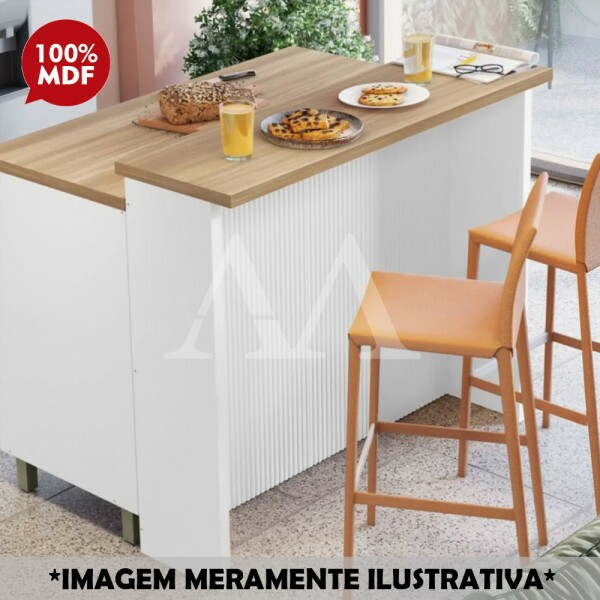 ILHA NESHER 120CM CANELADA BRANCO/NATURE 500702 ILHA NESHER 120CM CANELADA BRANCO/NATURE 500702