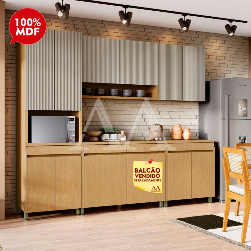 COZINHA NESHER SIMONE MENDES COMPACTA CARVALHO/GREIGE 500986