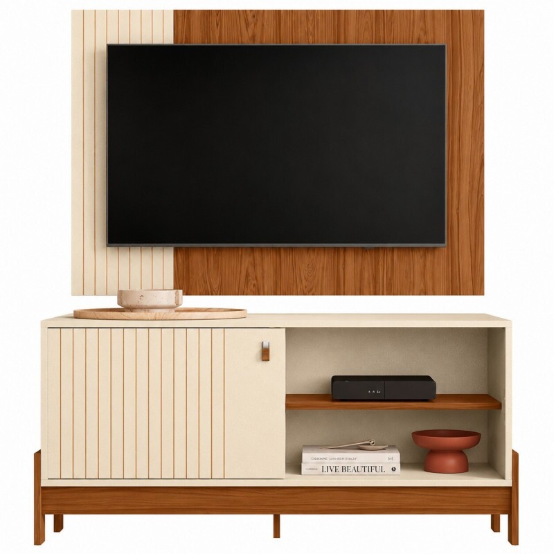 COMBO RACK PAINEL MOBLER 1.2 WOOD PEROLA METALIZADO/CINAMOMO MEL