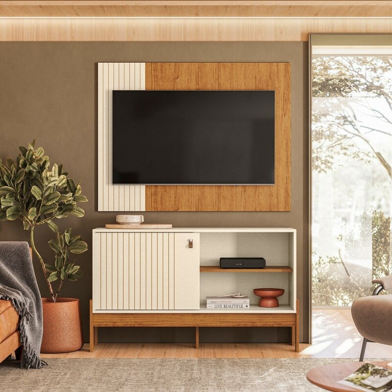 COMBO RACK PAINEL MOBLER 1.2 WOOD PEROLA METALIZADO/CANELA