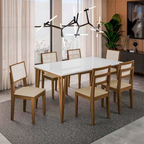 CJ MESA 6C DOBUE SAFIRA 160X90 C/VIDRO CAD SAFIRA IMBUIA/BRANCO OFF/AREIA LINHO CJ MESA 6C DOBUE SAFIRA 160X90 C/VIDRO CAD SAFIRA IMBUIA/BRANCO OFF/AREIA LINHO