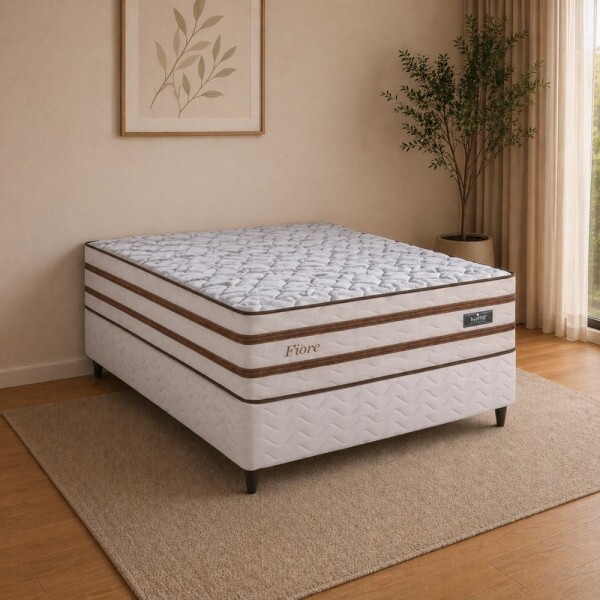 CJ BASE BOX/COLCHAO MOLAS ENSACADAS 138X188X76 DESIGN FIORE BEGE CJ BASE BOX/COLCHAO MOLAS ENSACADAS 138X188X76 DESIGN FIORE BEGE