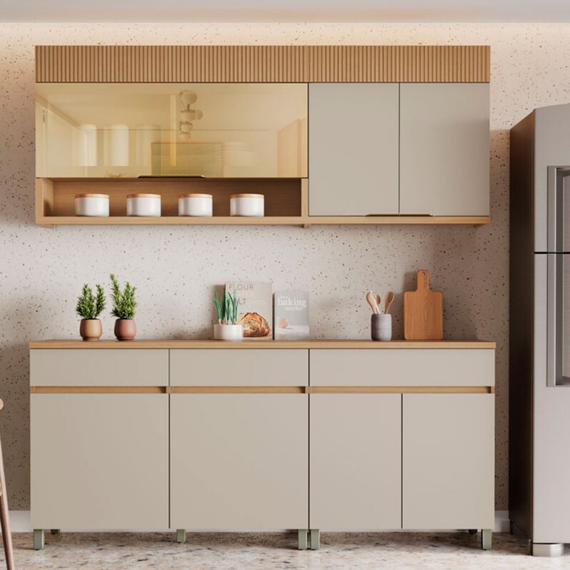 COZINHA NESHER REALEZA PREMIUM 200CM CARVALHO/GREIGE 501228