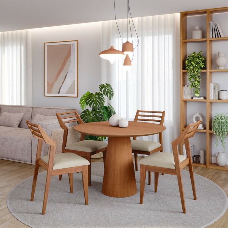 CJ MESA 4C AGN VITORIA REDONDA 90CM TAMPO LAMINADO CAD VITORIA/MADEIRA CJ MESA 4C AGN VITORIA REDONDA 90CM TAMPO LAMINADO CAD VITORIA/MADEIRA